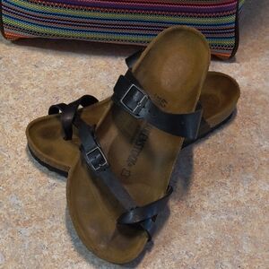 Birkenstock Black Strappy Cork Footbed Sandals - Casual Slip-On Sz 42